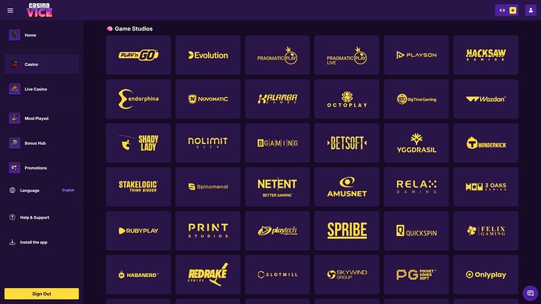 CasinoVice — Games by studio