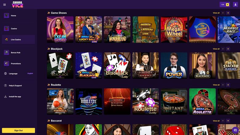 CasinoVice — Live dealer lobby