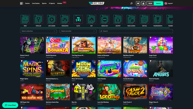 Casinozer — Games lobby