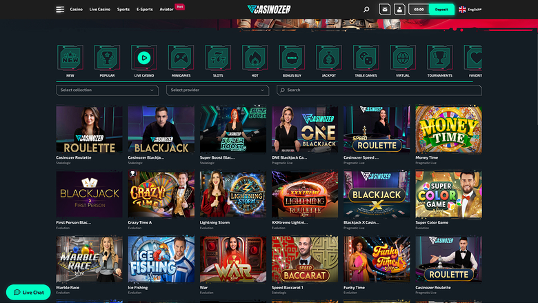 Casinozer — Live dealer lobby