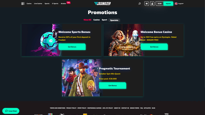 Casinozer — Promotions page