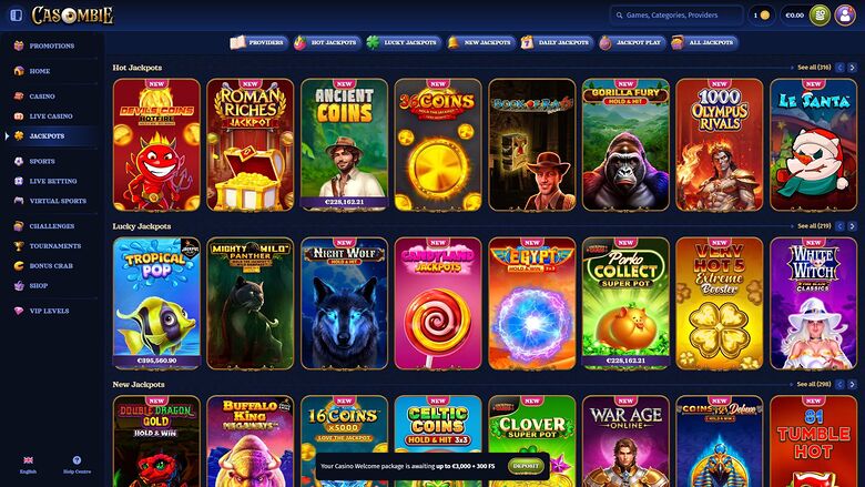 Casombie Casino — Jackpot games