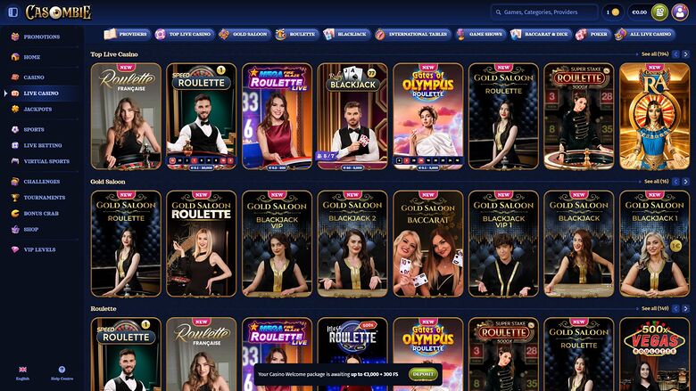 Casombie Casino — Live dealer lobby