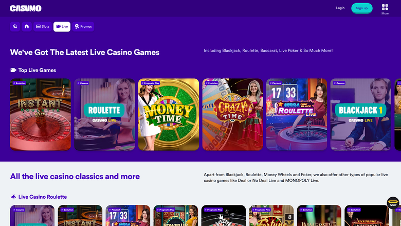 Casumo Casino — Live dealer lobby
