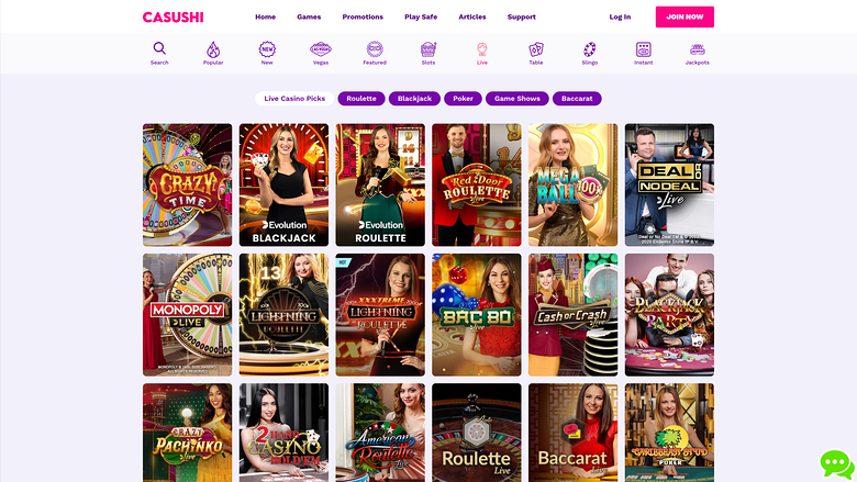 Casushi Casino — Live dealer lobby