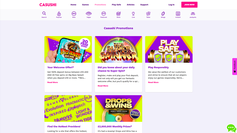 Casushi Casino — Promotions page