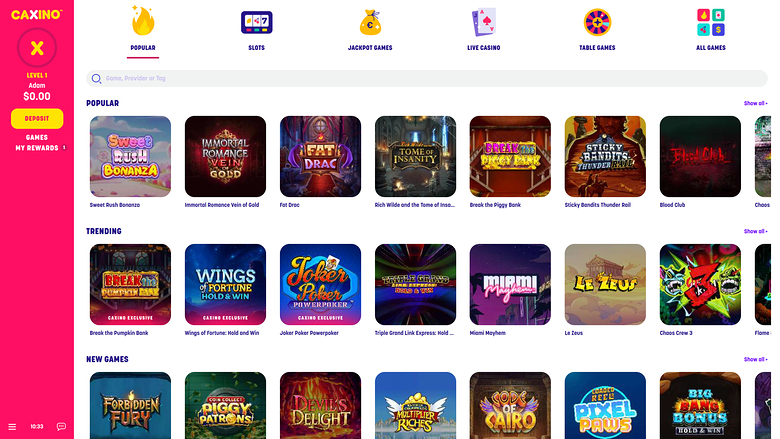 Caxino Casino — Games lobby