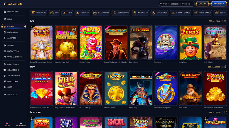 CaZeus Casino — Games lobby