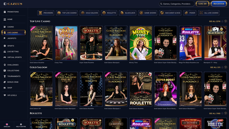 CaZeus Casino — Live dealer lobby