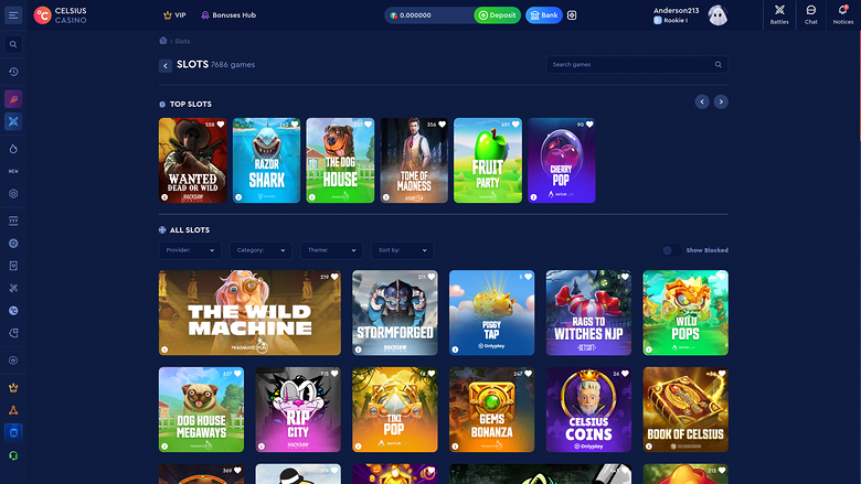 Celsius Casino — Games lobby