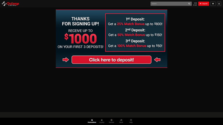 Challenge Casino — Promotions page