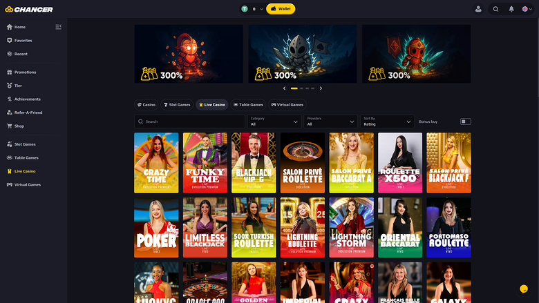 Chancer Casino — Live dealer lobby