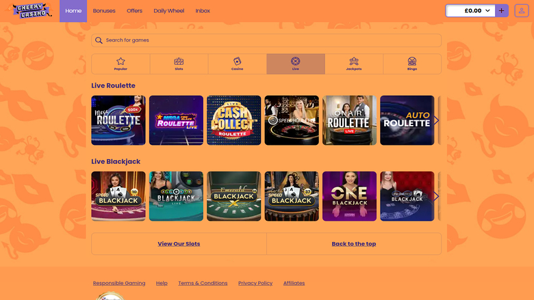 Cheeky Casino — Live dealer lobby
