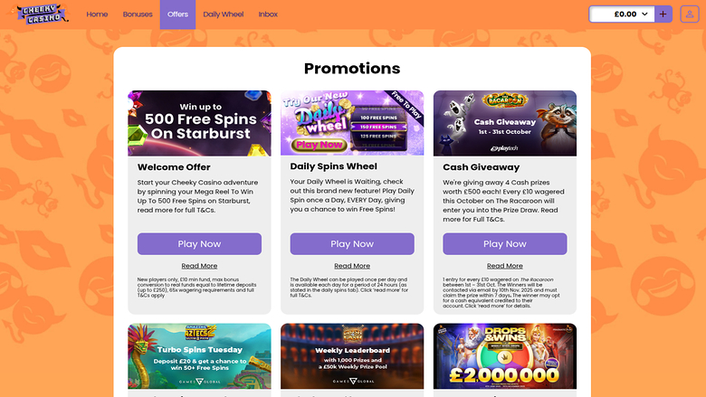 Cheeky Casino — Promotions page