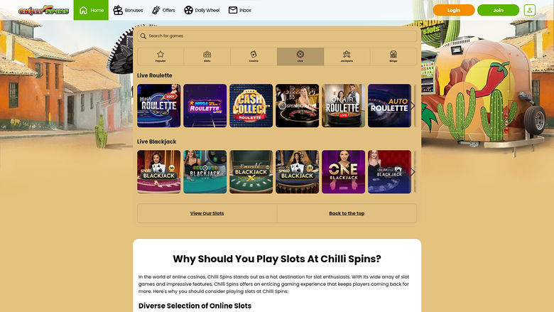 Chilli Spins Casino — Live dealer lobby