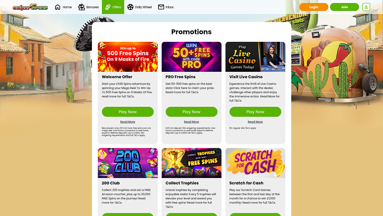 Chilli Spins Casino — Promotions page