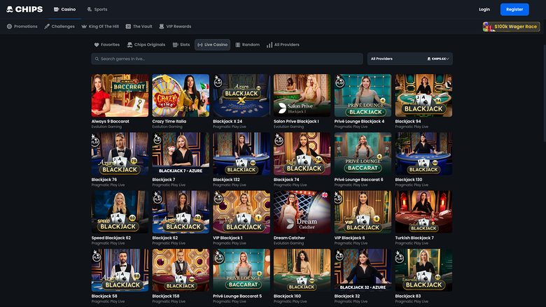 Chips.GG Casino — Live dealer lobby