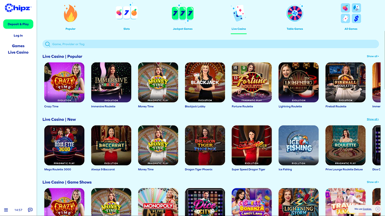 Chipz — Live dealer lobby