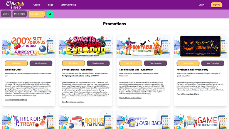 Chitchat Bingo — Promotions page