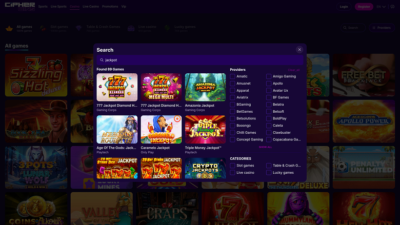 CipherWins Casino — Jackpot games