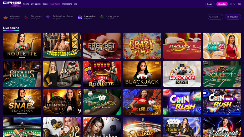 CipherWins Casino — Live dealer lobby