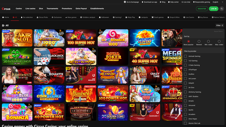 Circus.be Casino — Games by studio