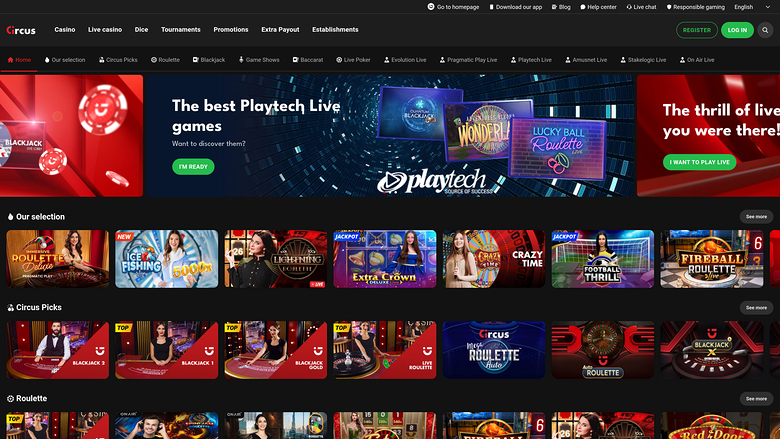 Circus.be Casino — Live dealer lobby