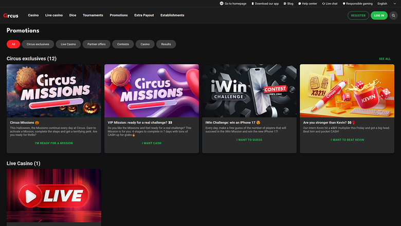 Circus.be Casino — Promotions page