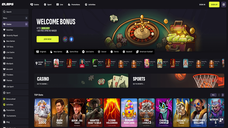 Claps Casino — Homepage