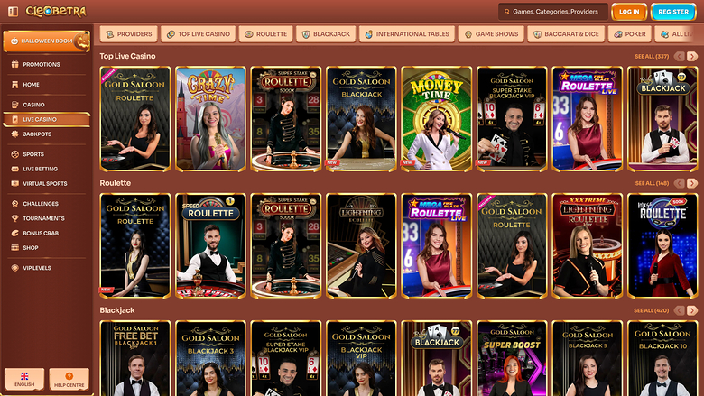 Cleobetra Casino — Live dealer lobby