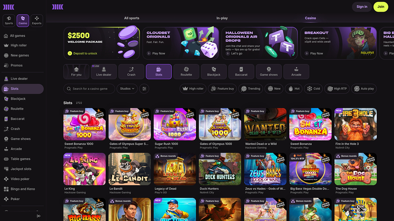 CloudBet Casino — Games lobby