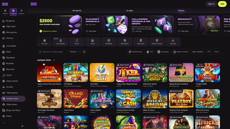 CloudBet Casino — Jackpot games