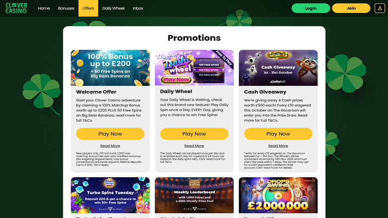 Clover Casino — Promotions page