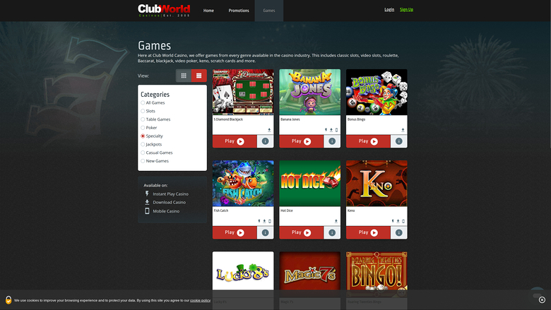 Club World Casino — Games lobby