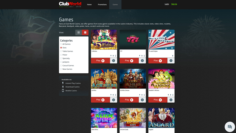 Club World Casino — Games lobby