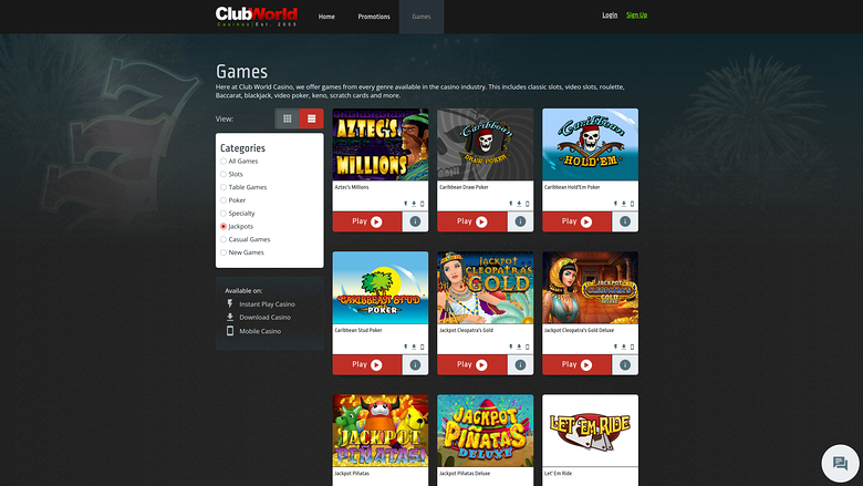 Club World Casino — Jackpot games