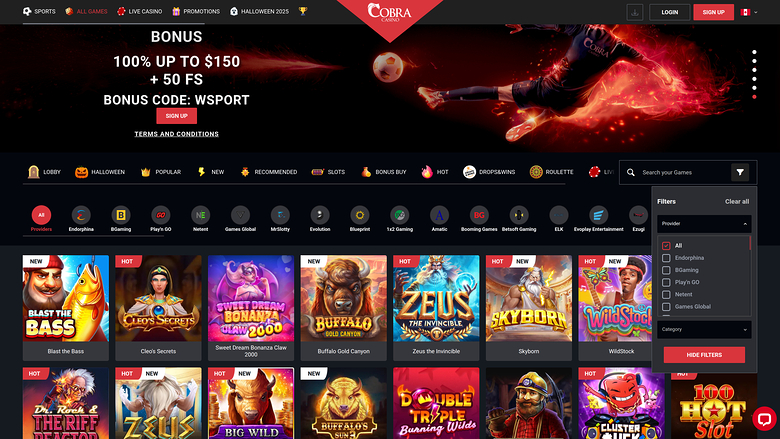Cobra Casino — Games by studio