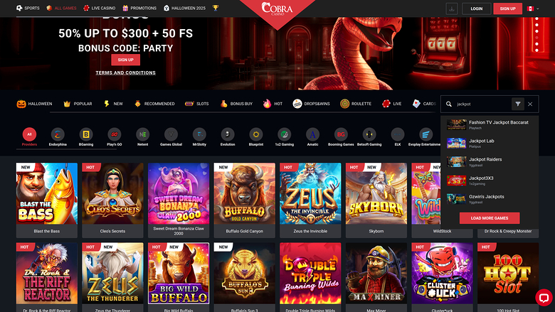 Cobra Casino — Jackpot games