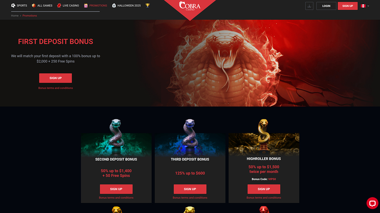 Cobra Casino — Promotions page