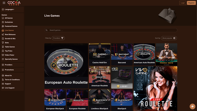 Cocoa Casino — Live dealer lobby