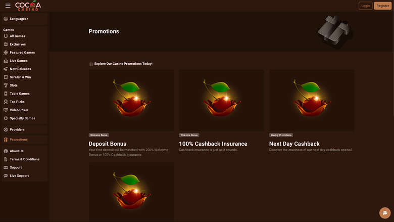 Cocoa Casino — Promotions page