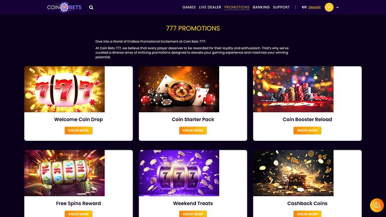 Coinbets777 Casino — Promotions page