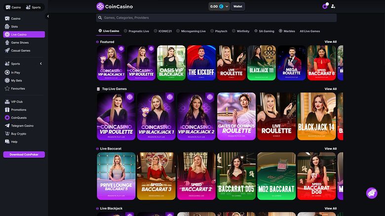CoinCasino — Live dealer lobby