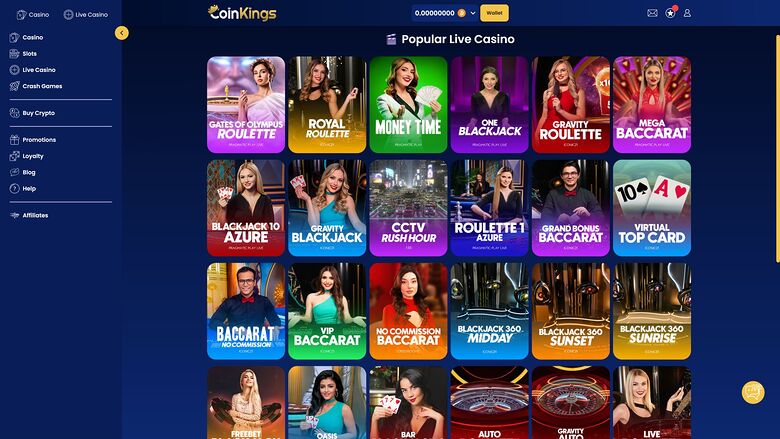 CoinKings Casino — Live dealer lobby