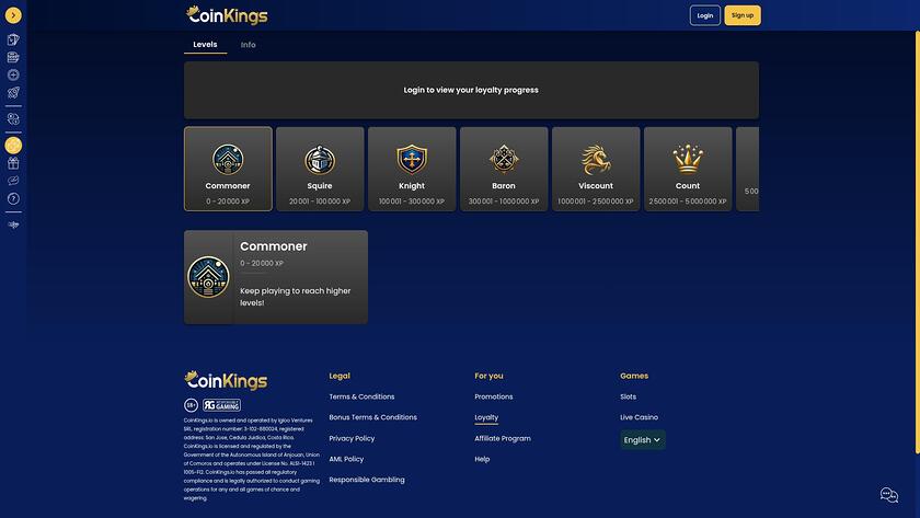 CoinKings Casino — VIP section