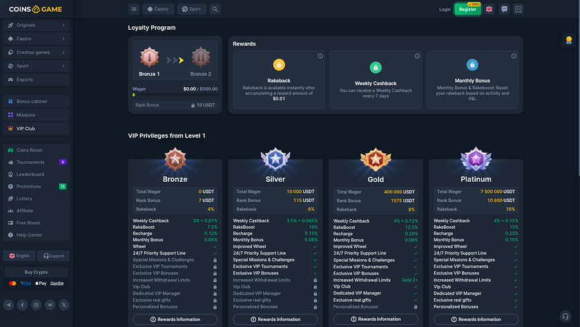 Coins Game Casino — VIP section
