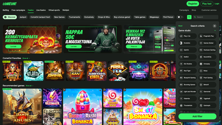 ComeOn Casino — Games by studio