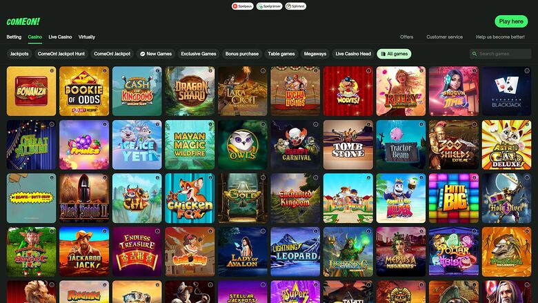 ComeOn Casino — Games lobby