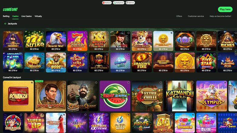 ComeOn Casino — Jackpot games