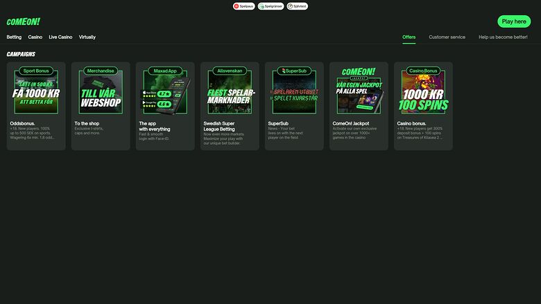 ComeOn Casino — Promotions page